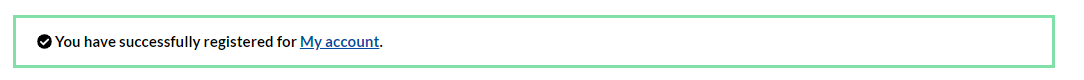 My account registration success prompt - green tick