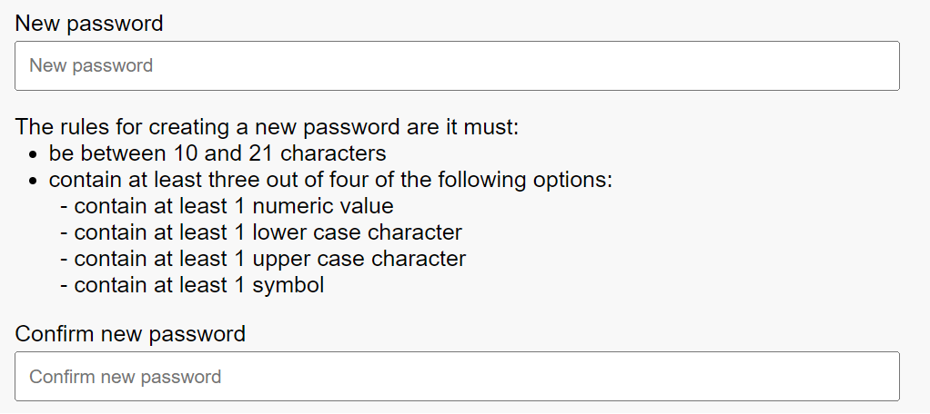 New password prompt for new My account