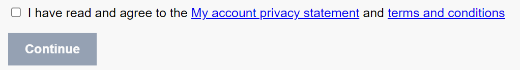 My account privacy state and terms and conditions prompt