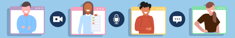 Banner illustration using icons and people to promote virtual webinars