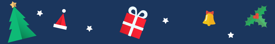 Banner illustration using Christmas icons, like a Santa hat and ribbon gifts