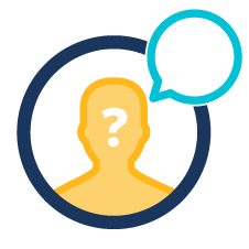 Face icon inside coloured circle with question mark overlaid