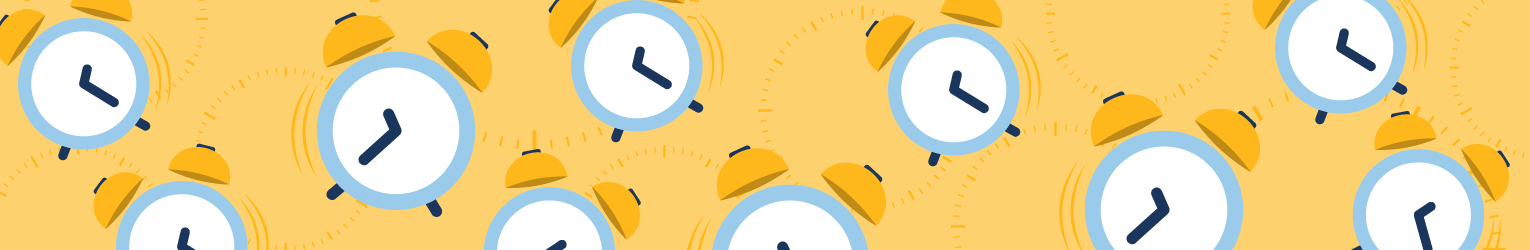 Clocks in a scattered pattern against a yellow background