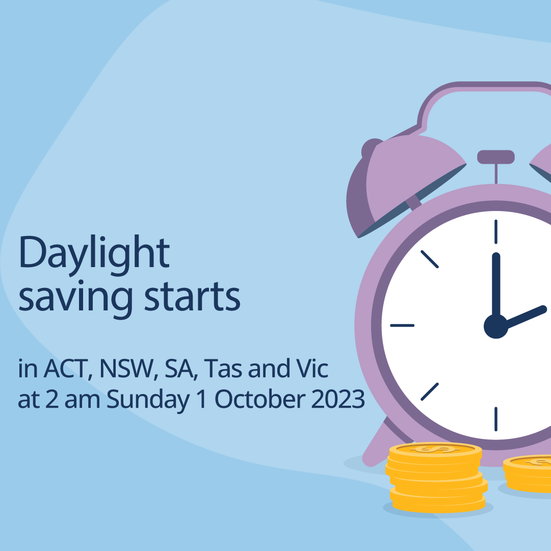 Daylight savings starts with an image of a clock