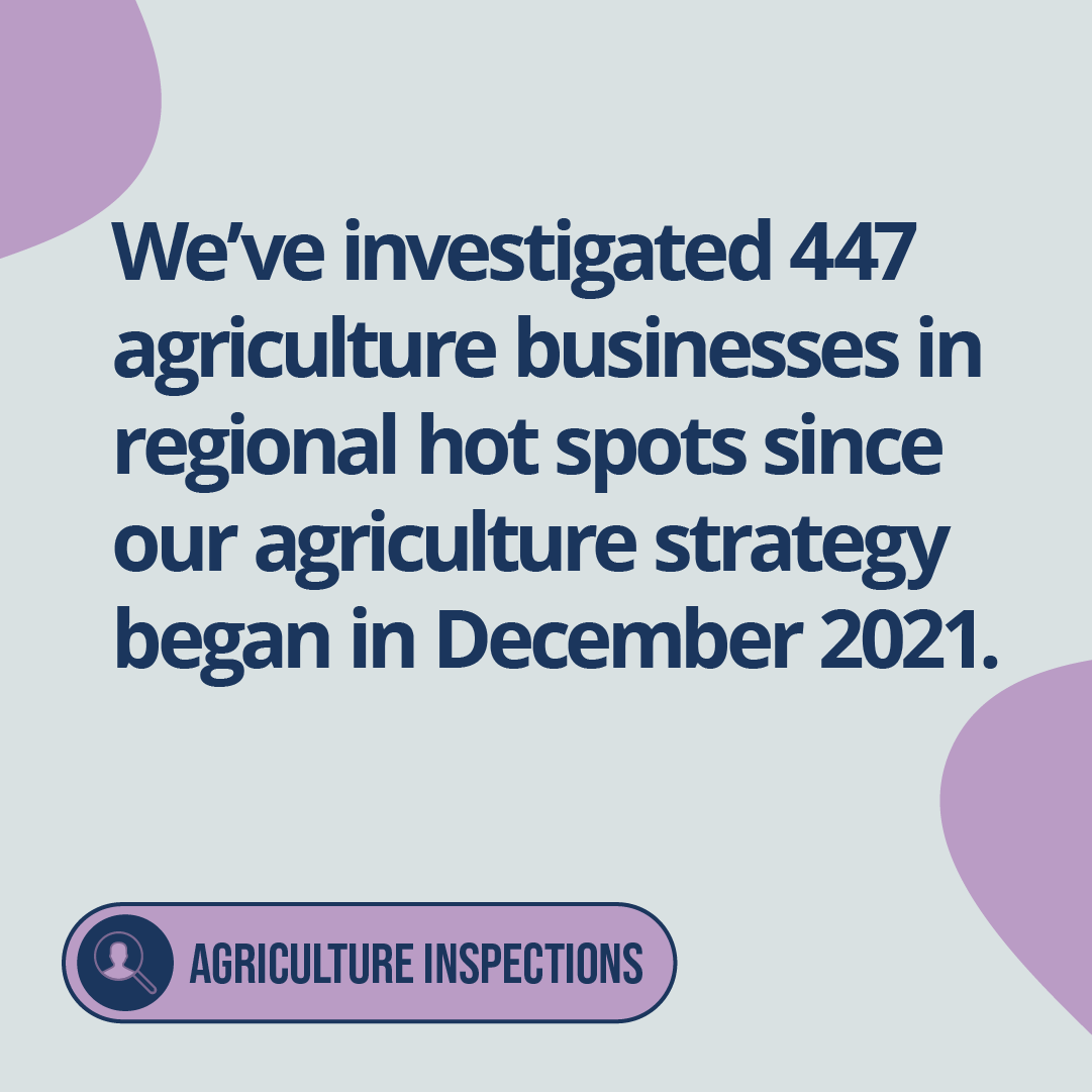 Light blue background, text describing recent agriculture inspections