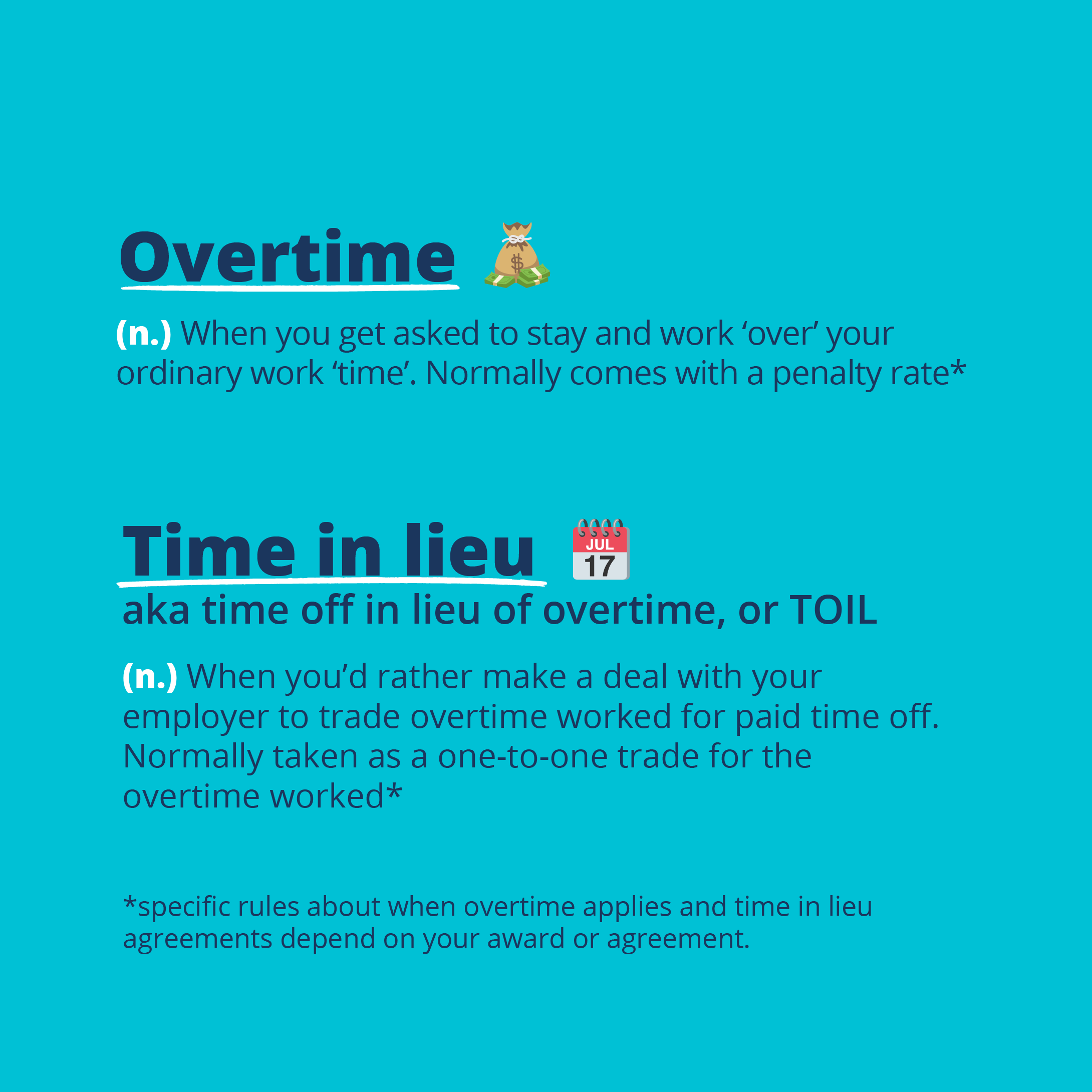 Image with text about overtime and time in lieu