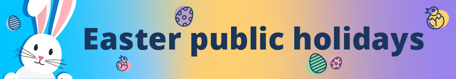 Banner illustration with text reading Easter public holidays