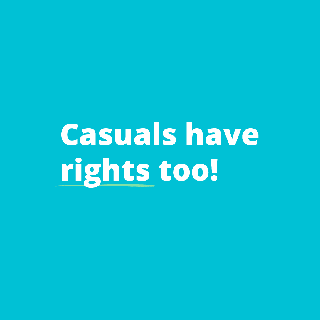 blue background. text reads: casuals have rights too!