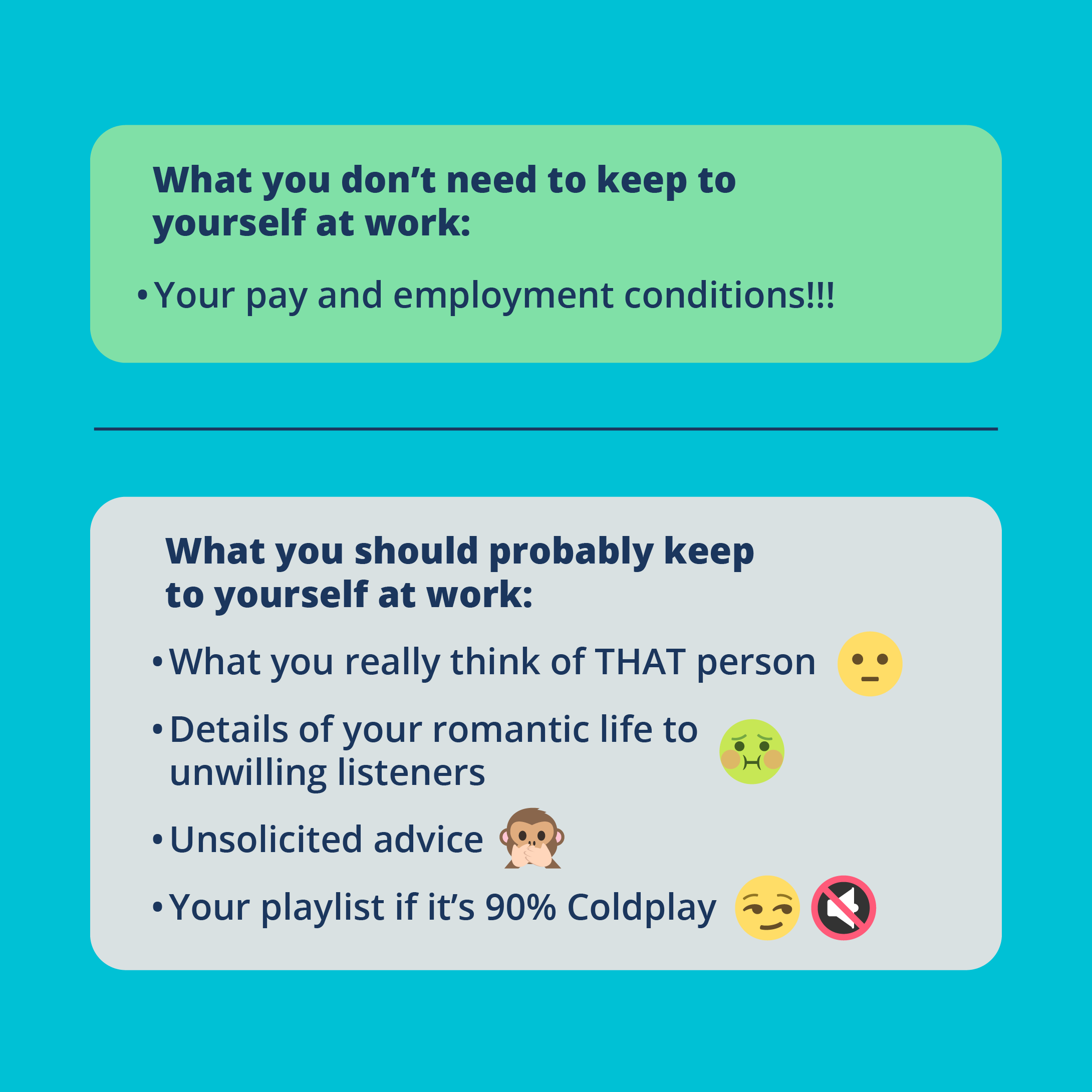 illustration on what you dont need to keep to yourself at work, your pay and employment conditions