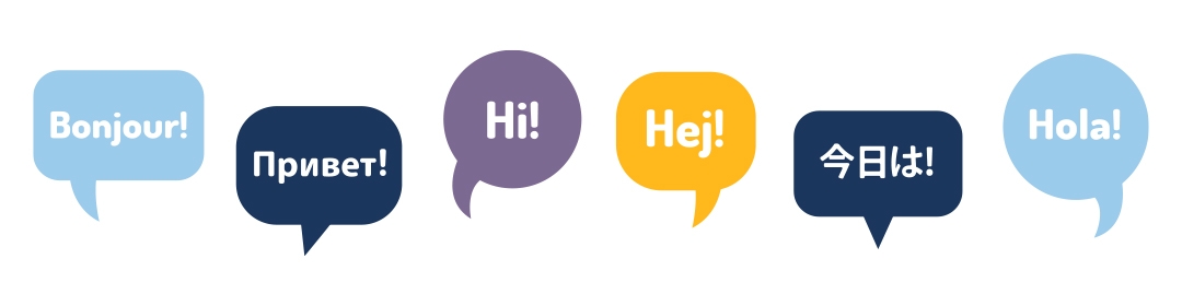 Illustration of several different translated languages each reading 'Hi' in speech bubbles.