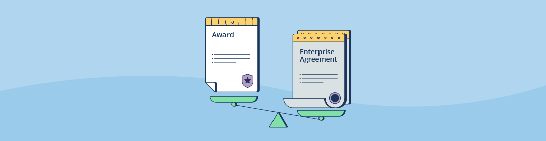 Image of a see-saw with an Award on one side and an enterprise agreement on the other side.