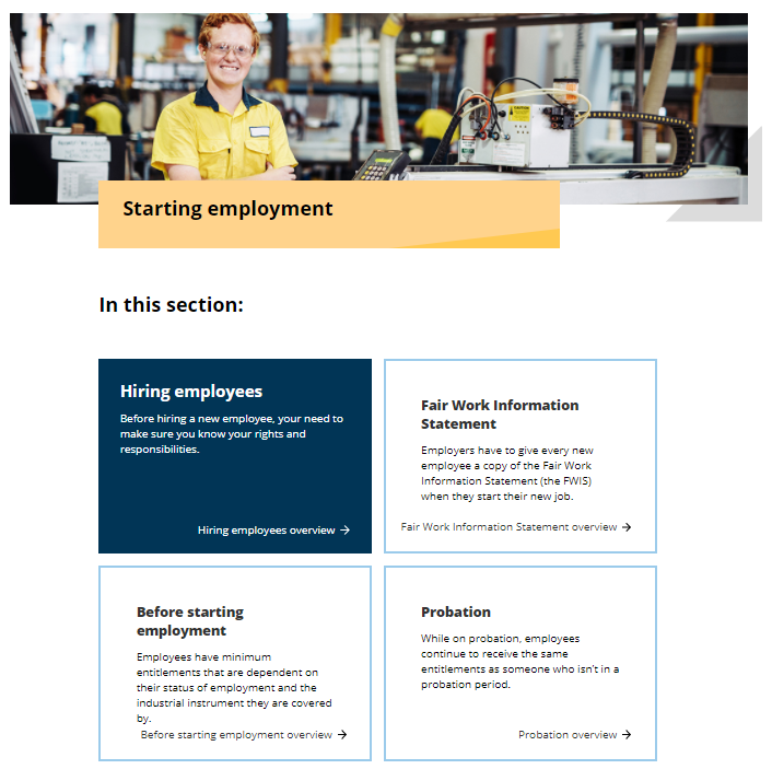Landing page of FWO website's Starting employment section