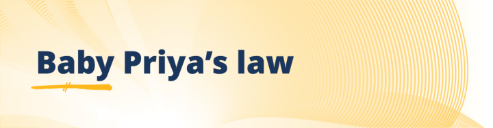 Soft yellow background. Text read: Baby Priya's lawBaby