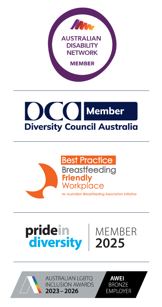 Five logos and award icons from five diversity and inclusion organisations