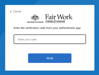 Screenshot of My Account authenticator code request