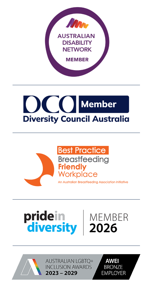 Five logos and award icons from five diversity and inclusion organisations